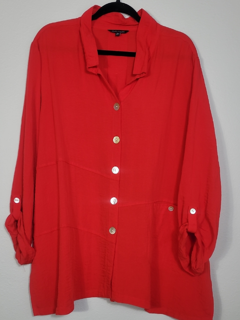 John Mark Button Up Shirt Size 2X Red Pearly Button Wearable Art Boutique